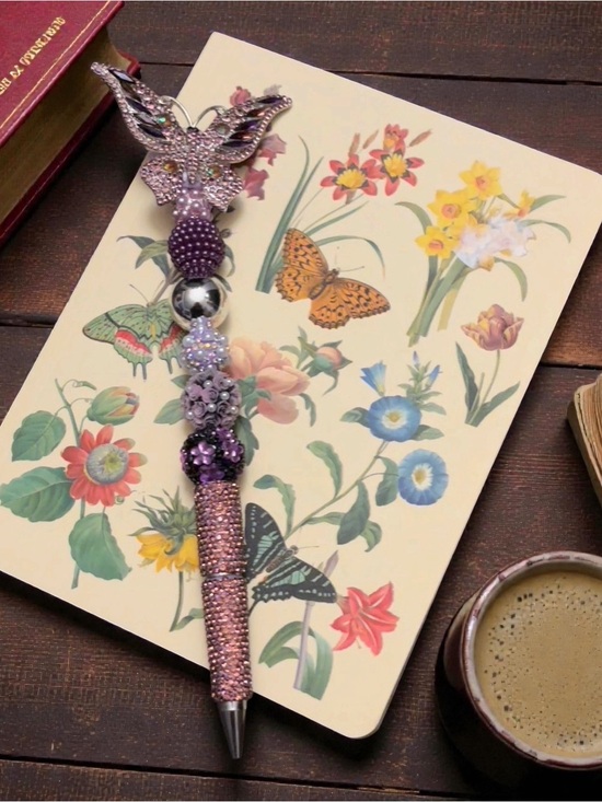 Accessories - Handcrafted Purple Beaded Rhinestone Butterfly Pen & NWT nature JOURNAL